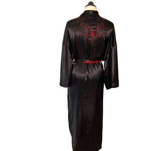 Rose Passion Kimono Robe Womens One Size OSFM Vintage Belt Tie Pockets Black Red
